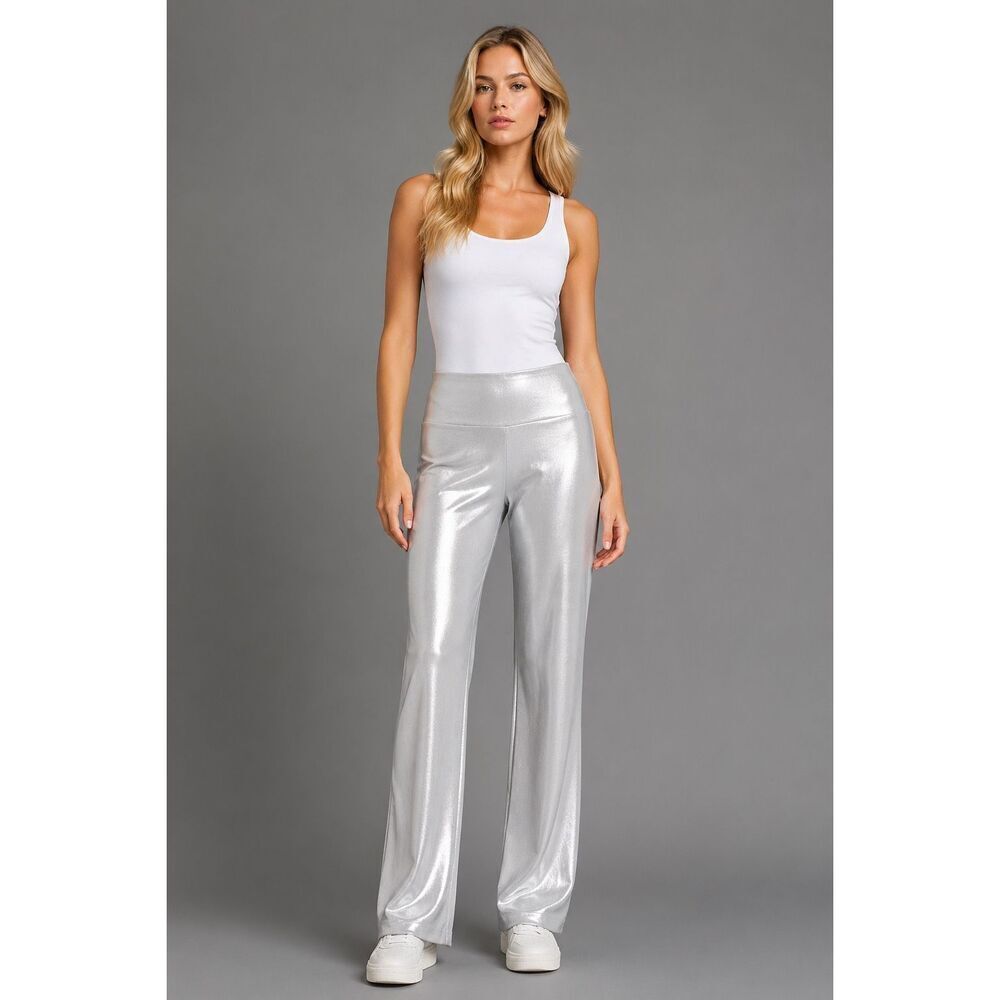 NWT Wolford Wet Look Metallic Flared Trousers Silver XS/S